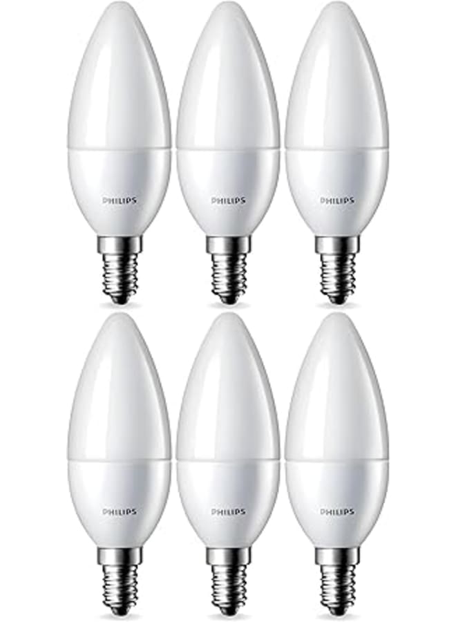 Philips Star LED Candle Bulb E14, 6 Watt, 3000 Kelvin, 570 Lumen (6 Pieces, Warm)
