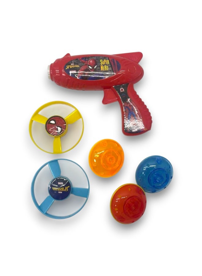MARVEL Spider-Man Top Flying Saucer Gun Toy – Launching Spinner Disc Shooter with 3 Discs – Kids’ Outdoor Action Toy – Ages 3+| multicolor - Image 1