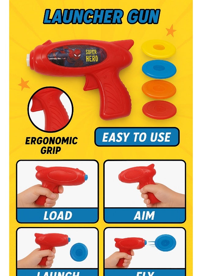 MARVEL Spider-Man Top Flying Saucer Gun Toy – Launching Spinner Disc Shooter with 3 Discs – Kids’ Outdoor Action Toy – Ages 3+| multicolor - Image 2