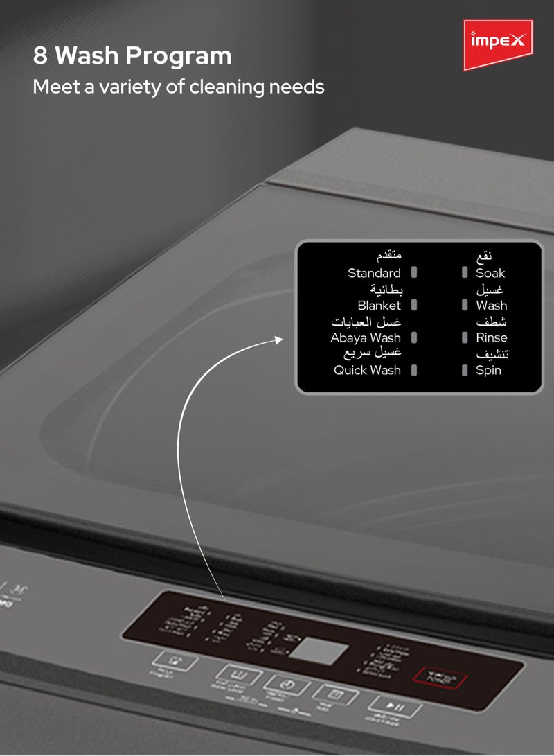إمبكس غسالة ملابس أوتوماتيكية بالكامل سعة 14 كجم تحميل علوي | تنظيف الملابس والفساتين | سعة دوران 14 كجم | 8 برامج غسيل | نظام غسيل منطقي ضبابي | عمليات منخفضة الضوضاء | كفاءة في استهلاك الطاقة، قفل أمان، حماية من الرطوبة | WM1400TMG - - Image 4