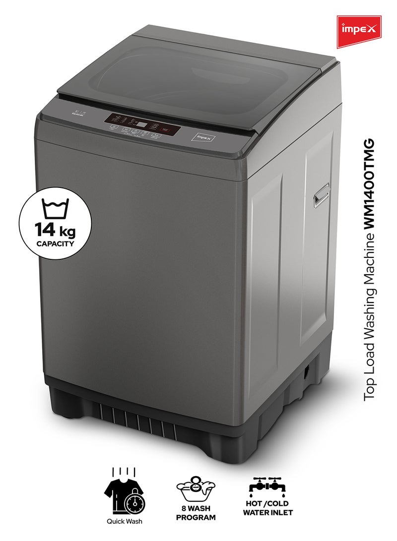 إمبكس غسالة ملابس أوتوماتيكية بالكامل سعة 14 كجم تحميل علوي | تنظيف الملابس والفساتين | سعة دوران 14 كجم | 8 برامج غسيل | نظام غسيل منطقي ضبابي | عمليات منخفضة الضوضاء | كفاءة في استهلاك الطاقة، قفل أمان، حماية من الرطوبة | WM1400TMG - - Image 1