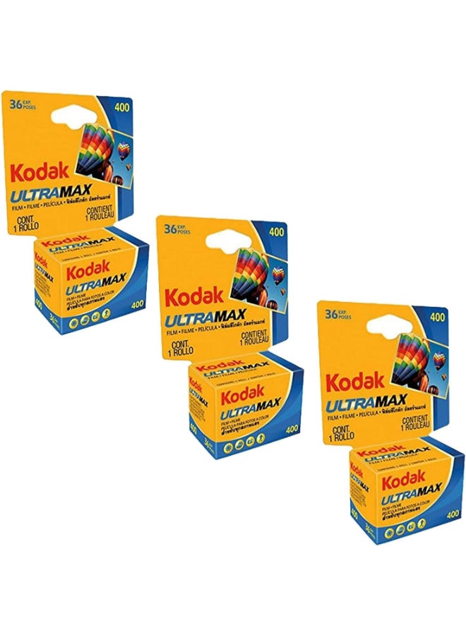 Kodak Ultramax 400 Color Print Film 36 Exp 35mm DX 400 13536 108 Pics Pack of 3 Basic