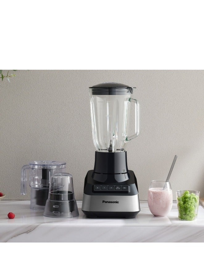 باناسونيك خلاط زجاجي بسعة 800 واط و8 شفرات لخلط سريع وسلس مع 1 مفرمة و1 مطحنة جافة