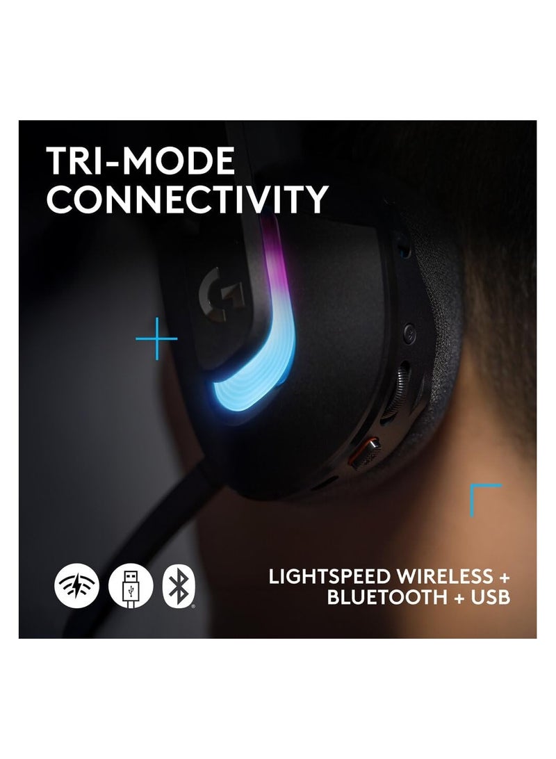 Logitech G522 LIGHTSPEED Wireless Gaming Headset, LIGHTSYNC RGB, Full Bandwidth Mic & Advanced Synchronized Audio, Tri-Connectivity with LIGHTSPEED, Bluetooth, USB-A to USB-C for PC - Black - Image 2