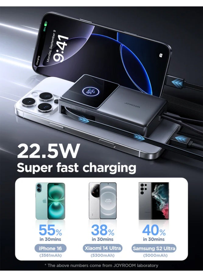 JOYROOM 10000 mAh JR-PR1 22.5W Elva Series Mini Power Bank With Built-in Retractable Cable - 10000mAh Black - Image 4