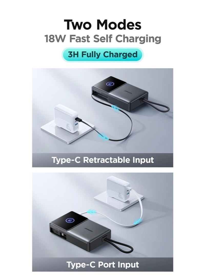 JOYROOM 10000 mAh JR-PR1 22.5W Elva Series Mini Power Bank With Built-in Retractable Cable - 10000mAh Black - Image 2