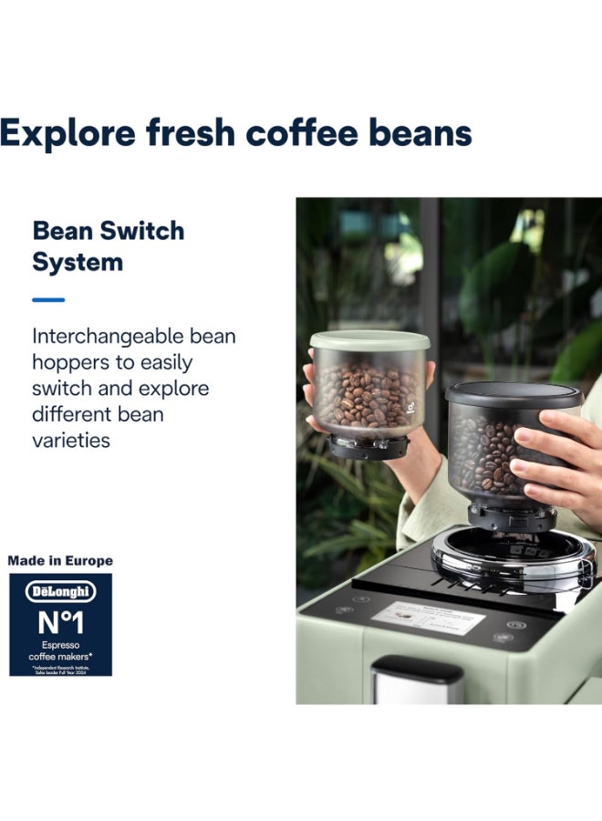 ديلونجي Rivelia Fully Automatic Coffee Machine with LatteCrema Hot, Automatic Milk Frother, Compact Size Bean to Cup Coffee Machine, 16 Recipes, Full Touch Colored Display 2.2 L 1450 W EXAM441.55.GR Green - Image 4