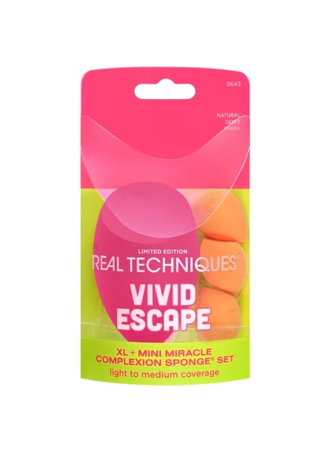 REAL TECHNIQUES Vivid Escape XL + Mini Miracle Complexion Sponge Kit, 4 Piece Set - Image 1