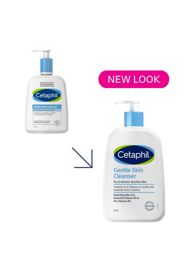 Cetaphil Cleanser , Gentle Skin Cleanser . For Normal to Dry Sensitive Skin , Face And Body Wash , For Men And Women ,With Niacinamide And Glycerin, Unscented, Soap Free And Non Foaming, For Men And Women Clear 473ml - Image 2