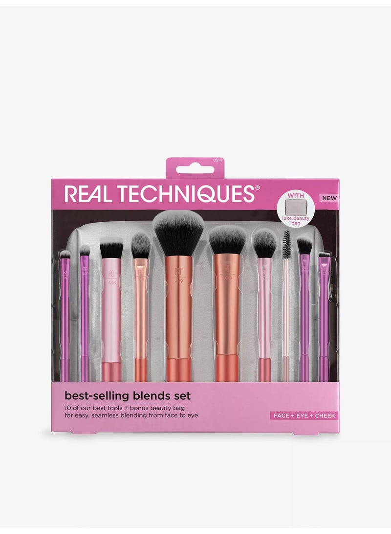 Real Techniques Best-Selling Blends Brush Set with Cosmetic Bag 10 Pcs Set Pink - Image 1