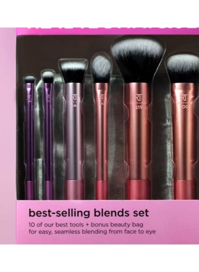 Real Techniques Best-Selling Blends Brush Set with Cosmetic Bag 10 Pcs Set Pink - Image 5