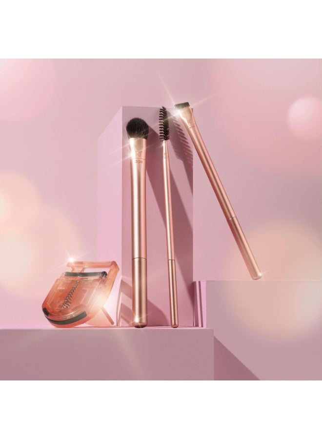 Real Techniques Starlit Gaze Eye + Lash 4 Piece Holiday Gift Set, Eye Makeup Brush Set For Eyeshadow & Brow Products, Mini Eyelash Curler For Travel, Stocking Stuffer, Limited Edition, Cruelty-Free Gold - Image 3