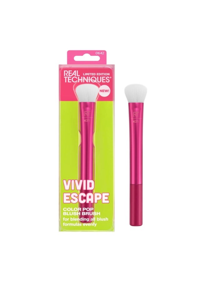 Real Techniques VIVID Escape Color Pop Blush Brush, Ultraplush Synthetic Bristles, Vegan & Cruelty-Free Multi-Tasking Blush Brush for Liquid, Cream & Powder Blush Limited Edition 1 Count Pink - Image 1