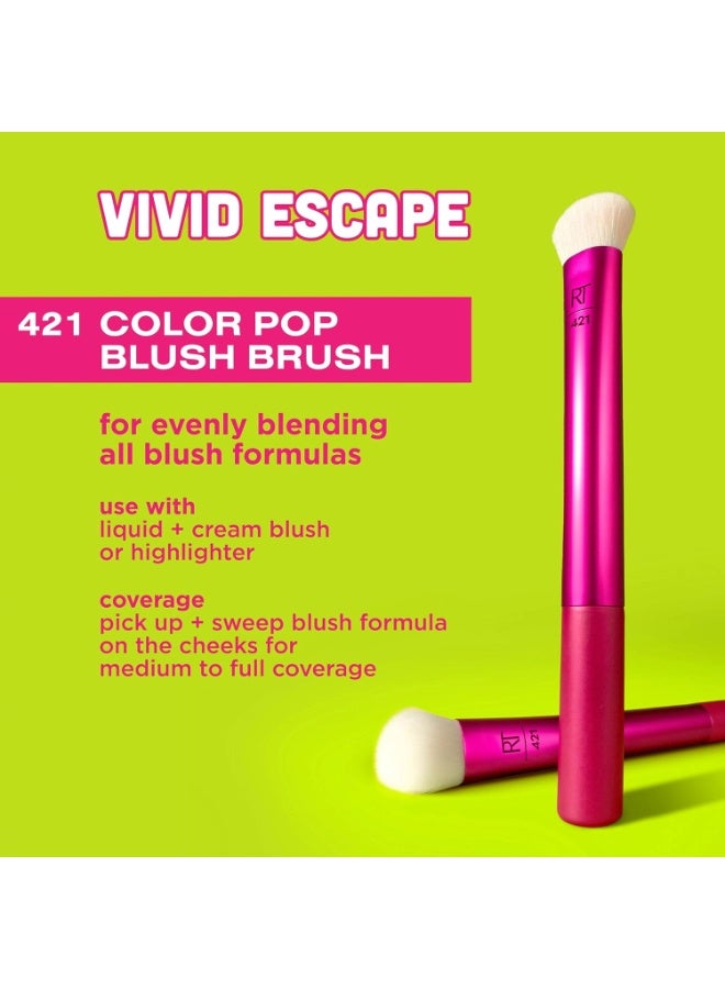 Real Techniques VIVID Escape Color Pop Blush Brush, Ultraplush Synthetic Bristles, Vegan & Cruelty-Free Multi-Tasking Blush Brush for Liquid, Cream & Powder Blush Limited Edition 1 Count Pink - Image 2