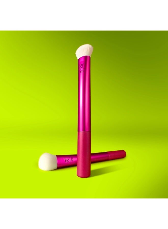 Real Techniques VIVID Escape Color Pop Blush Brush, Ultraplush Synthetic Bristles, Vegan & Cruelty-Free Multi-Tasking Blush Brush for Liquid, Cream & Powder Blush Limited Edition 1 Count Pink - Image 4