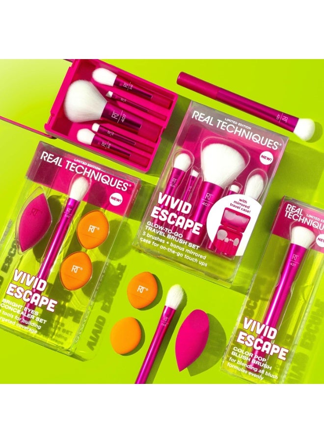 Real Techniques VIVID Escape Color Pop Blush Brush, Ultraplush Synthetic Bristles, Vegan & Cruelty-Free Multi-Tasking Blush Brush for Liquid, Cream & Powder Blush Limited Edition 1 Count Pink - Image 5