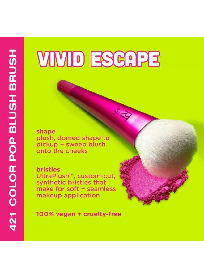 Real Techniques VIVID Escape Color Pop Blush Brush, Ultraplush Synthetic Bristles, Vegan & Cruelty-Free Multi-Tasking Blush Brush for Liquid, Cream & Powder Blush Limited Edition 1 Count Pink - Image 3