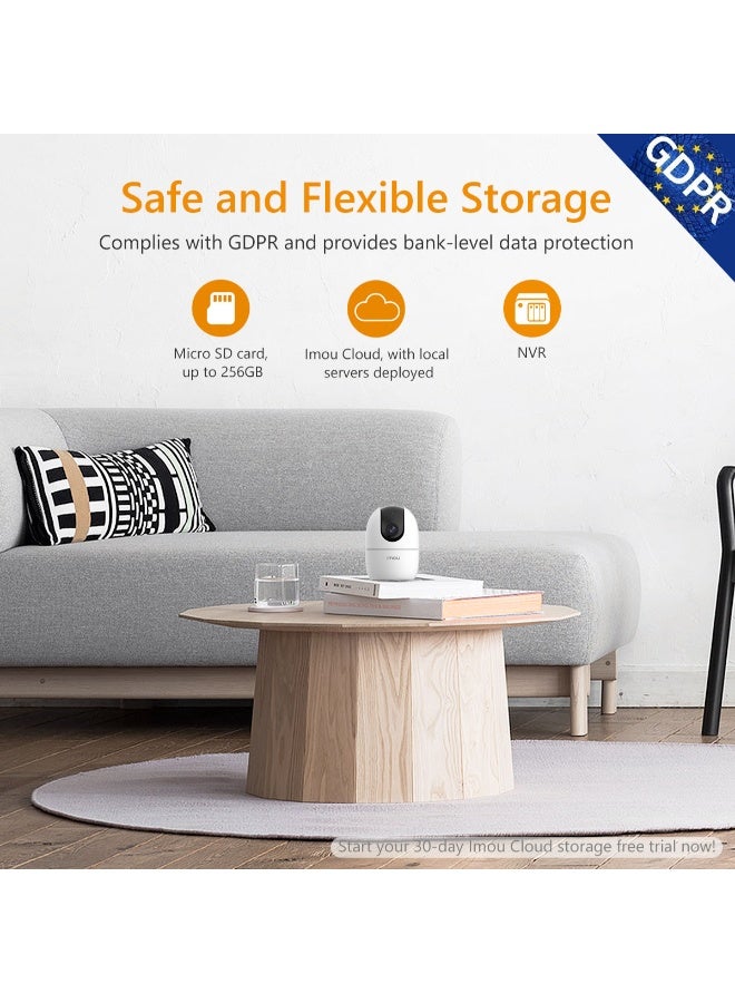 ايمو 360 Degree Security Camera (White)，Up to 256GB SD Card Support，WiFi & Ethernet Connection，1080P Full HD，Privacy Mode，Alexa Google Assistant，Human Detection，2-Way Audio，Night Vision Ranger2 2packs - Image 5