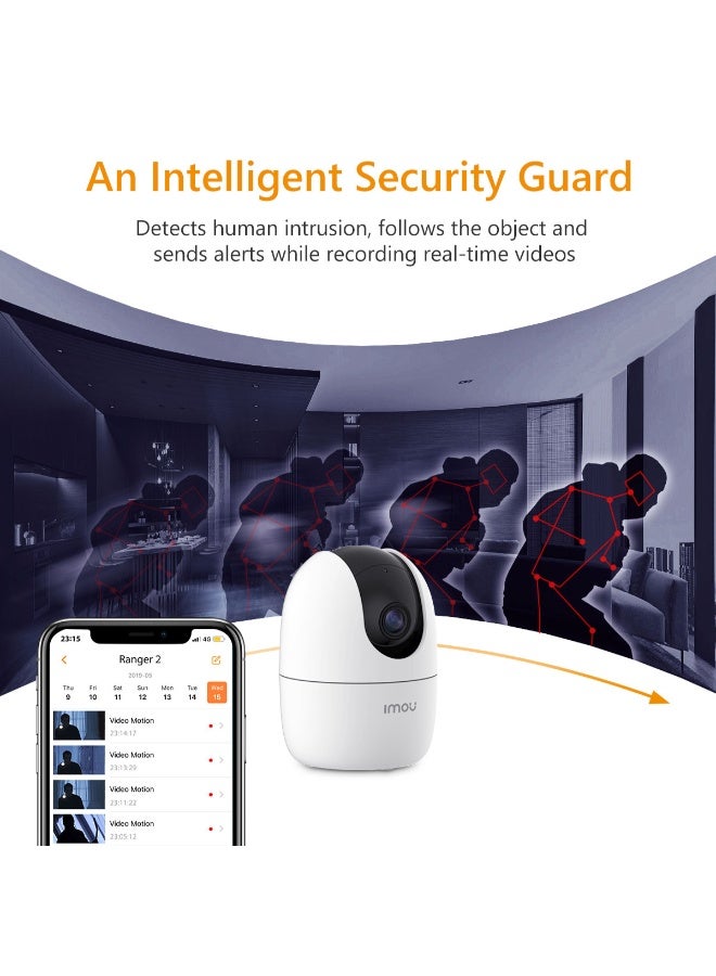 ايمو 360 Degree Security Camera (White)，Up to 256GB SD Card Support，WiFi & Ethernet Connection，1080P Full HD，Privacy Mode，Alexa Google Assistant，Human Detection，2-Way Audio，Night Vision Ranger2 2packs - Image 2