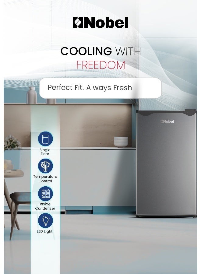 نوبل Nobel 135L Gross / 90L Net Single Door Refrigerator, Defrost, R600a Refrigerant, Mechanical Temperature Control, LED Light, Inside Condenser, Recessed Handle, Vegetable Crisper, Ice-Cube Tray (1 Year Warranty) 380 W NR135E grey - Image 5