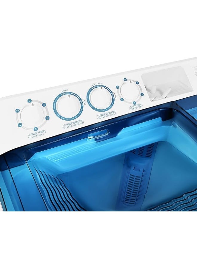 Super General 12 kg Twin-tub Semi-Automatic Washing Machine, efficient Top-Load Washer with Lint Filter, Spin-Dry SGW125 White Blue - Image 4