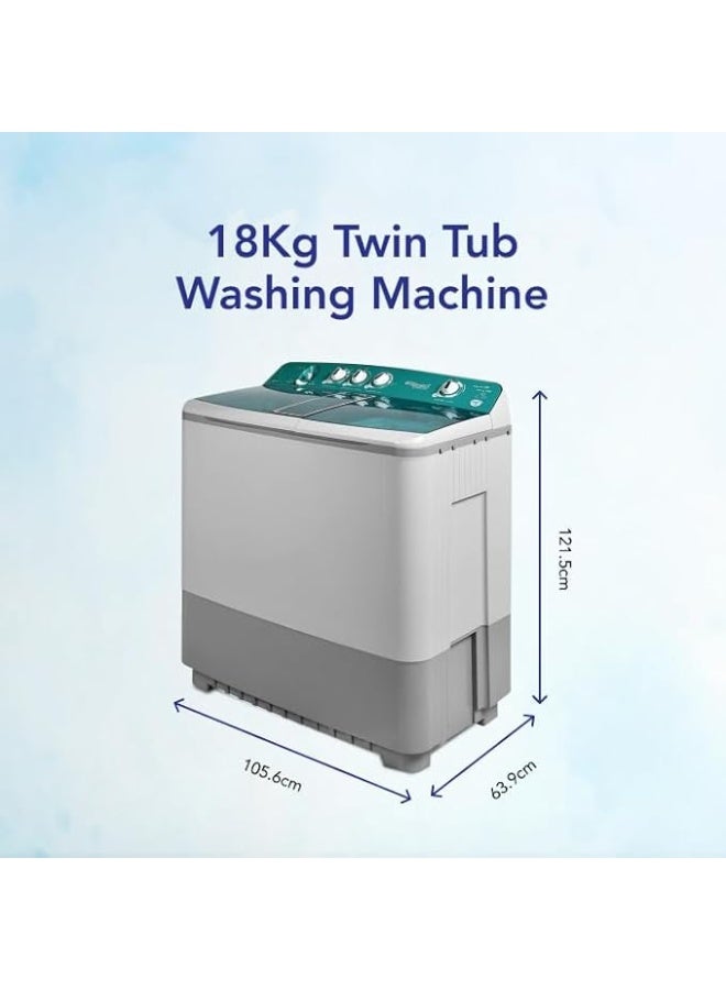 Super General 18 Kg Twin Tub Semi Automatic Washing Machine , Lint Filter, Spin Dry, Rust-Proof, Heavy-Duty Motor SGW1800 Light Grey Green - Image 3
