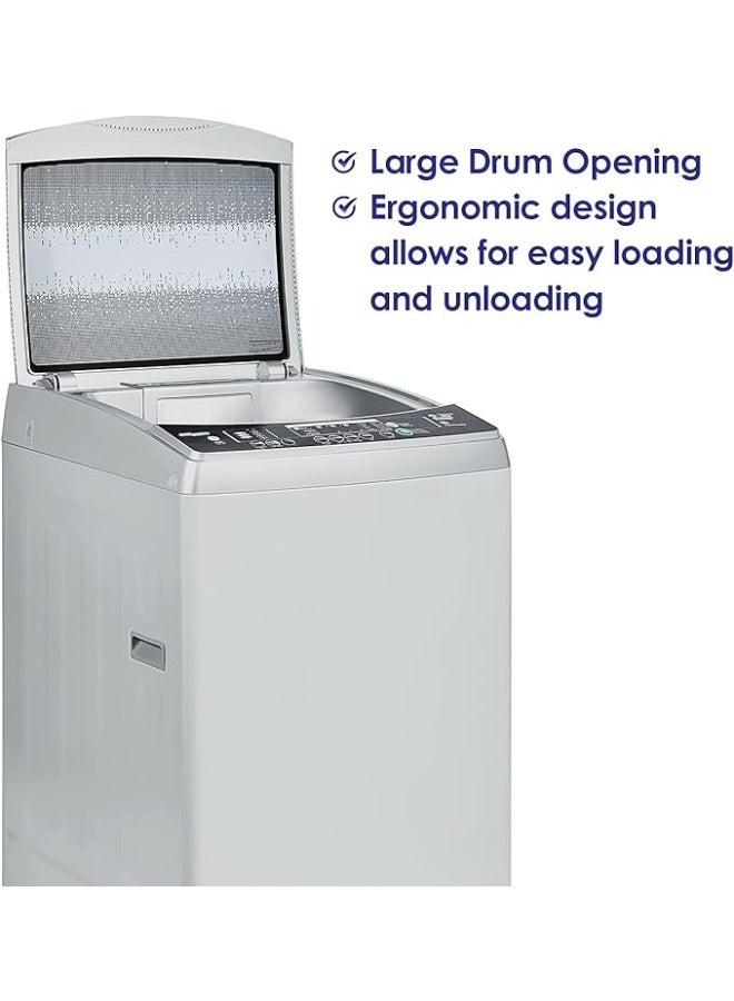 سوبر جنرال غسالة ملابس أوتوماتيكية بالكامل من سوبر جنرال سعة 9 كجم، 8 برامج، تجفيف بالطرد المركزي، غسالة تحميل علوي فعالة مع قفل للأطفال، شاشة LED - Image 4