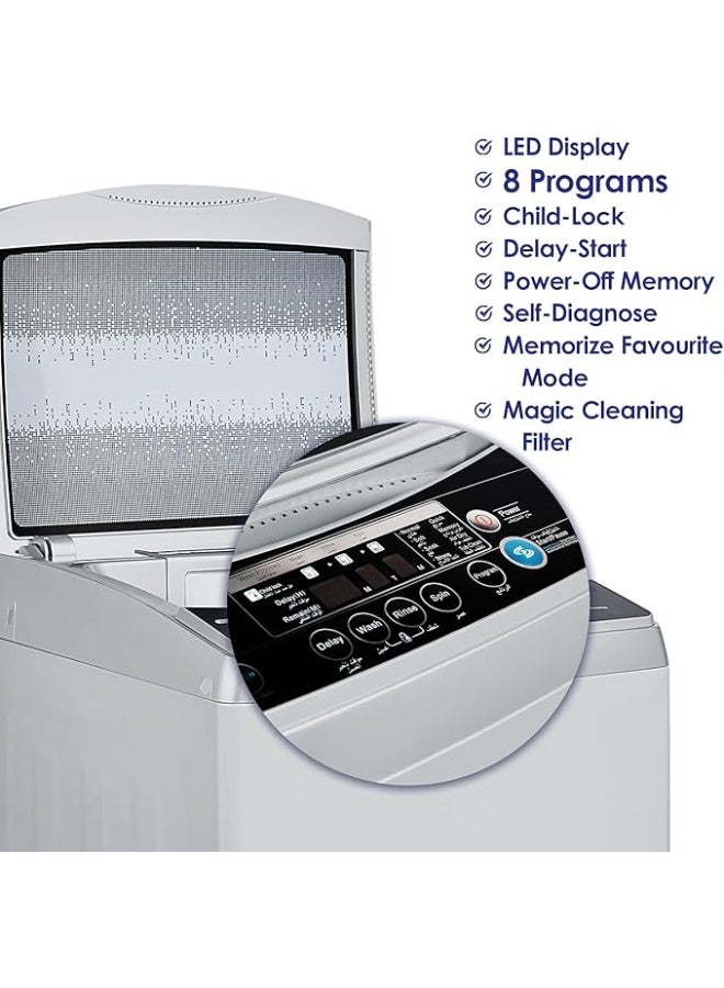 سوبر جنرال غسالة ملابس أوتوماتيكية بالكامل من سوبر جنرال سعة 9 كجم، 8 برامج، تجفيف بالطرد المركزي، غسالة تحميل علوي فعالة مع قفل للأطفال، شاشة LED - Image 3