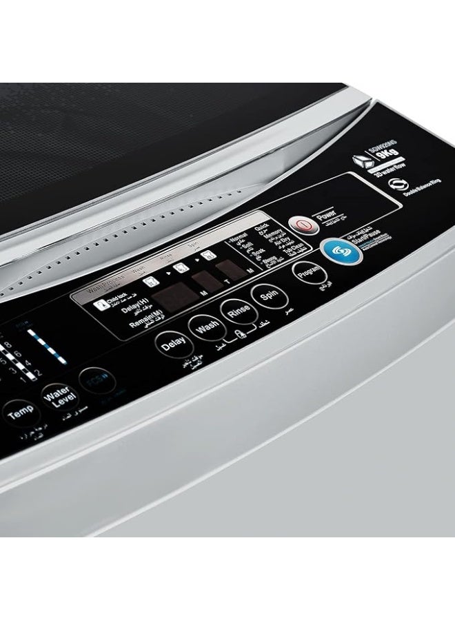 سوبر جنرال غسالة ملابس أوتوماتيكية بالكامل من سوبر جنرال سعة 9 كجم، 8 برامج، تجفيف بالطرد المركزي، غسالة تحميل علوي فعالة مع قفل للأطفال، شاشة LED - Image 5