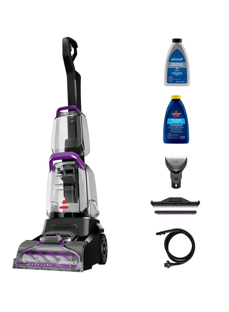 بيسيل TurboClean PowerBrush 4085K – Carpet Cleaner with 4-Row Brushroll, Powerful Suction, 2.1m Hose & 10cm Stain Tool, Compact, Lightweight with Wash & Protect Pro Solution | 2-Year Warranty 600 W 4058K Purple - Image 1