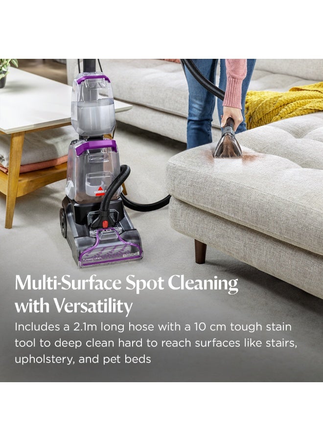 بيسيل TurboClean PowerBrush 4085K – Carpet Cleaner with 4-Row Brushroll, Powerful Suction, 2.1m Hose & 10cm Stain Tool, Compact, Lightweight with Wash & Protect Pro Solution | 2-Year Warranty 600 W 4058K Purple - Image 3