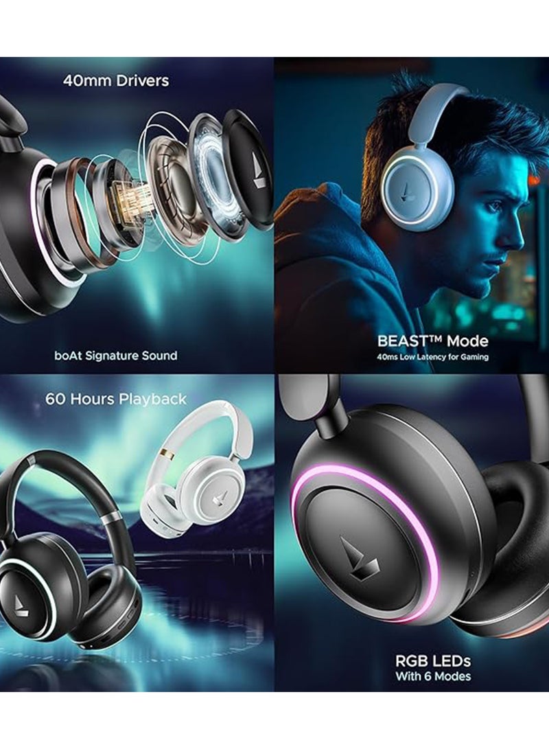 boAt Rockerz 480 W/RGB LEDs, 6 Light Modes, 40Mm Drivers, Beast Mode, 60 Hrs Playback, Enx Tech, BT V5.3, Adaptive Fit And Easy Access Controls, Bluetooth Over Ear Headphones - White Sabre - Image 2