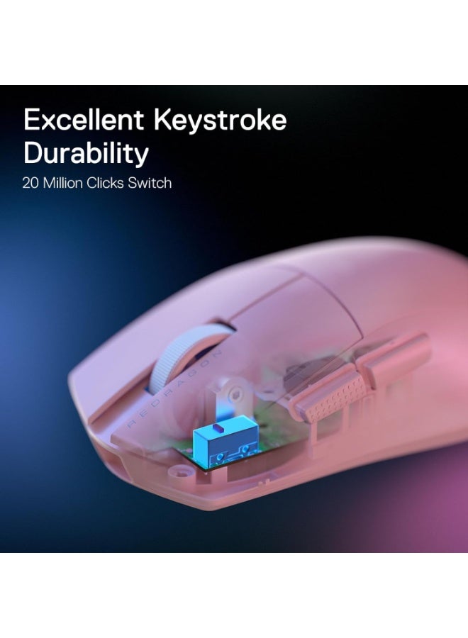 REDRAGON K1NG M724 Wired Gaming Mouse, 42G Ultra-Light 12,400 Max DPI Optical Gaming Mouse with 5 Programmable Buttons, Ergonomic Natural Grip Build, Software Supports DIY Keybinds & DPI, Pink for Laptop & PC Gamers - Image 3