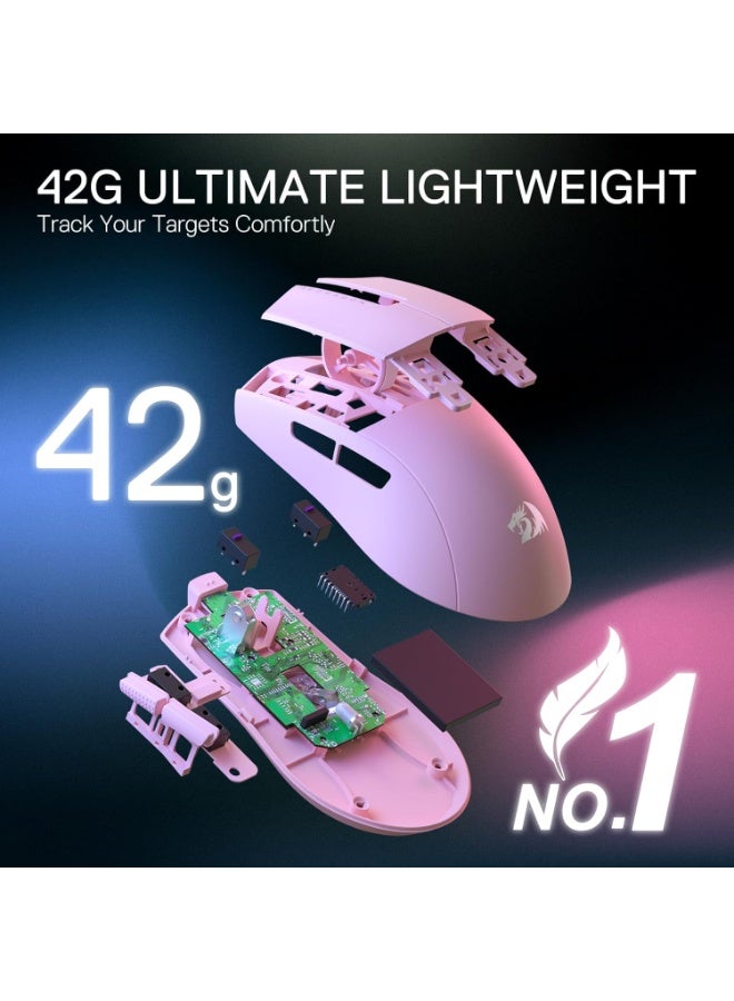 REDRAGON K1NG M724 Wired Gaming Mouse, 42G Ultra-Light 12,400 Max DPI Optical Gaming Mouse with 5 Programmable Buttons, Ergonomic Natural Grip Build, Software Supports DIY Keybinds & DPI, Pink for Laptop & PC Gamers - Image 2
