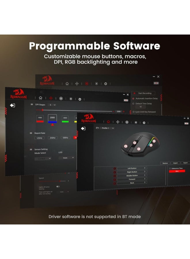 REDRAGON Tri-Mode Wireless Gaming Mouse M816-STD DEICIDE STANDARD , 24K DPI Ultra-Light Mouse Gaming, RGB, 6 Full Programmable Buttons Mice, Software Support, 200Hrs Long Battery Life for PC, Mac - Image 3
