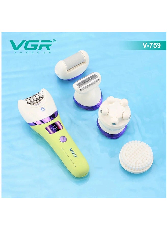VGR Hair Removal Professional Body Care Trimmer 5in1 IPX6 Waterproof Hair Trimmer LED Two Speeds Electric Razor for Women V-759 green - Image 3