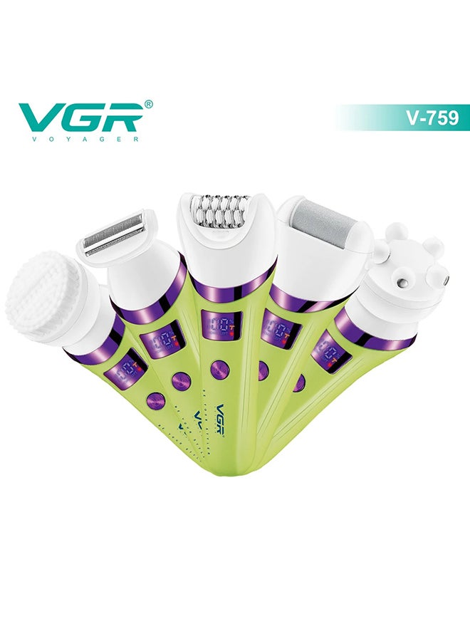 VGR Hair Removal Professional Body Care Trimmer 5in1 IPX6 Waterproof Hair Trimmer LED Two Speeds Electric Razor for Women V-759 green - Image 2