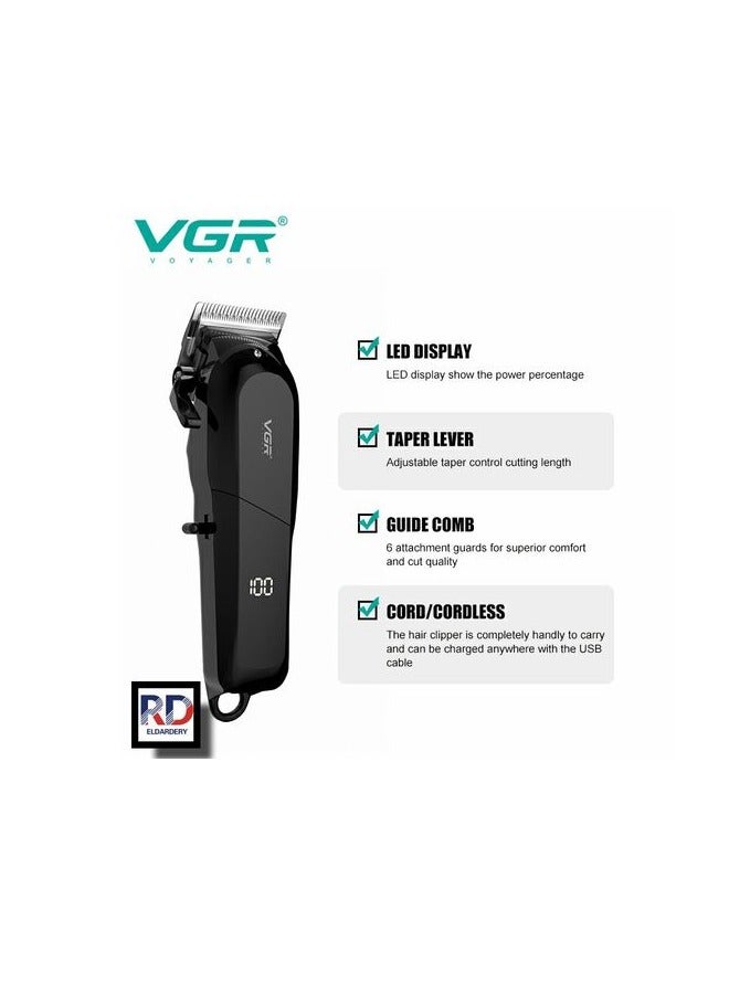 في جي آر مكينة حلاقة شعر رقمية قابلة لإعادة الشحن للرجال من VGR إصدار محدود، أسود - V-118 - Image 2