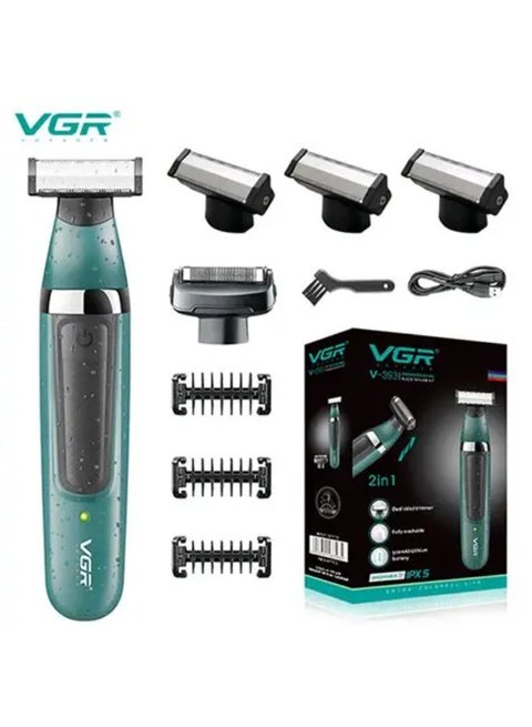 Professional Rechargeable Waterproof Electric Shaver - V-393 green