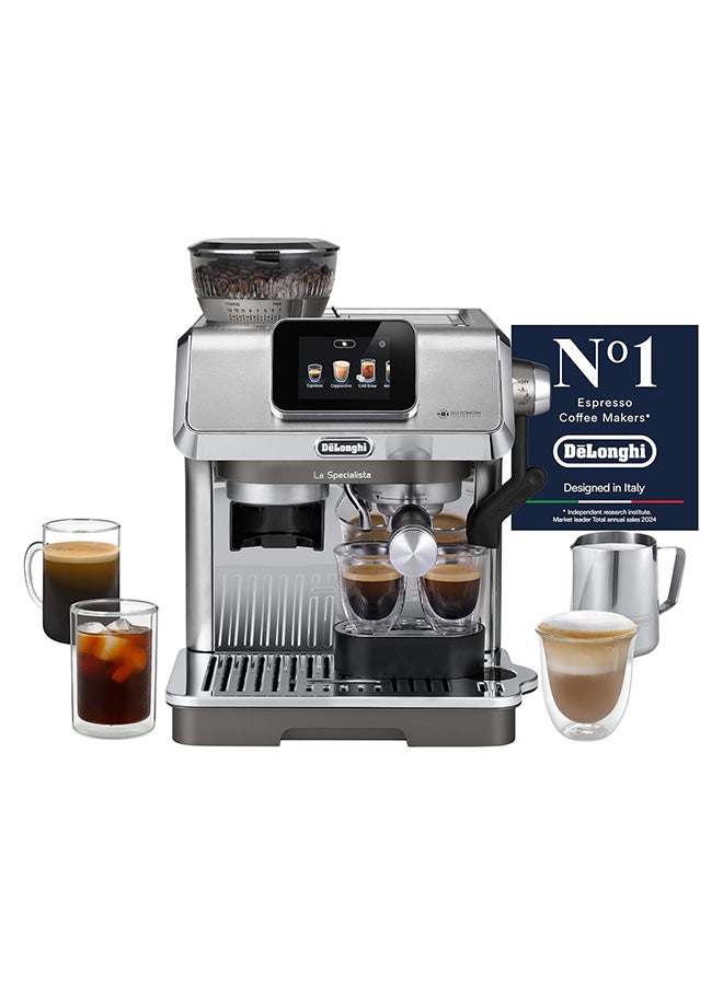 De'Longhi La Specialista Touch Espresso Machine with Advanced Grinder, Bean Adapt, Cold Brew, Active Temp Control, Latte Art, Auto/Manual Milk Frother, Touch Screen, Accessories 1.7 L 1450 W EC9455.M silver - Image 1