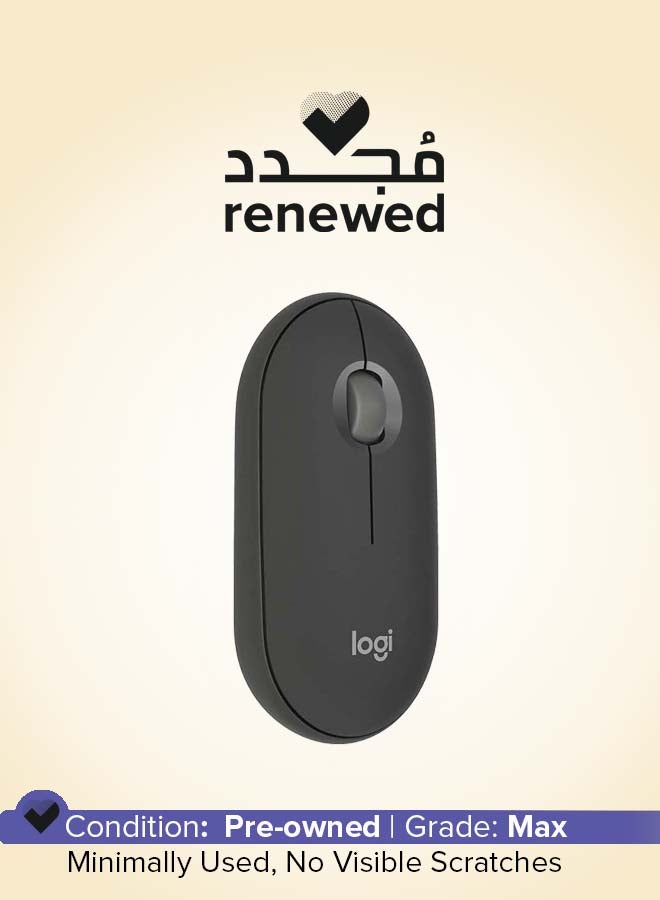Logitech Renewed - Pebble Mouse 2 M350s, Slim Bluetooth Wireless Mouse, 3-Device Pairing, Customizable Middle Button, Silent Clicks, 400-4000 DPI Adjustable, Recycled Plastic, Compatible with Windows, macOS, Chromebook, Tonal Graphite | 910-007015 Graphite - Image 1