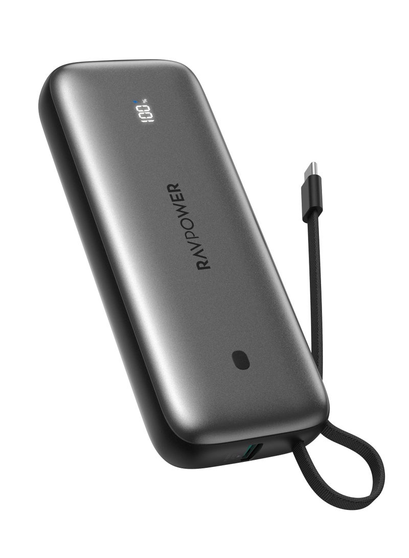 RAVPOWER 35W Power Bank with Built-in Type-C Cable, Type-C Port, and USB Port - black - Image 1