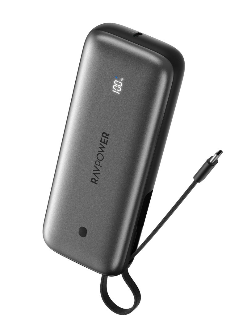 RAVPOWER 35W Power Bank with Built-in Type-C Cable, Type-C Port, and USB Port - black - Image 2