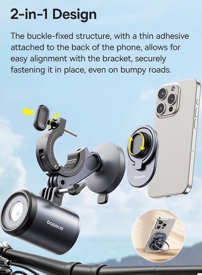 بيسوس PrimeTrip 2-in-1 Magnetic Bike Phone Mount & 600LM Dual-Color Light – 4 Modes, IP68 Waterproof, Type-C Charging, 10H Battery, for All Phones - Cosmic Black - Image 5