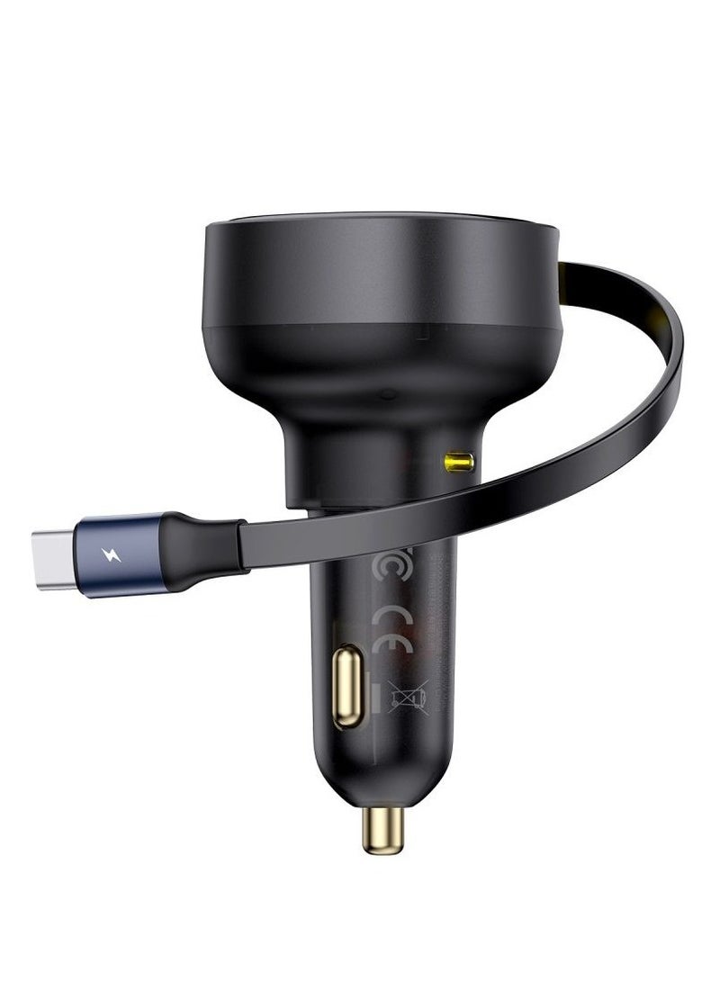 بيسوس Enjoyment Pro Retractable Car Charger with 60W Type-C Cable - Cluster Black - Image 1