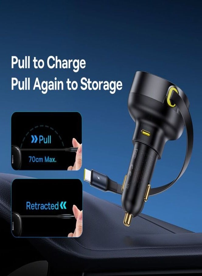بيسوس Enjoyment Pro Retractable Car Charger with 60W Type-C Cable - Cluster Black - Image 5
