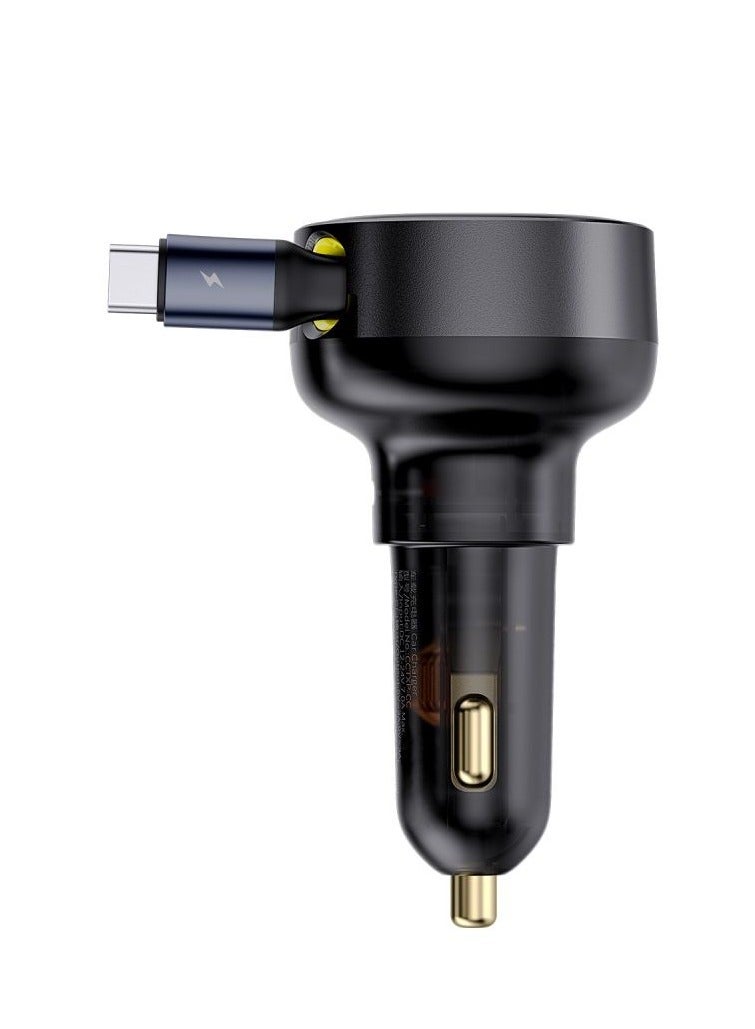 بيسوس Enjoyment Pro Retractable Car Charger with 60W Type-C Cable - Cluster Black - Image 2