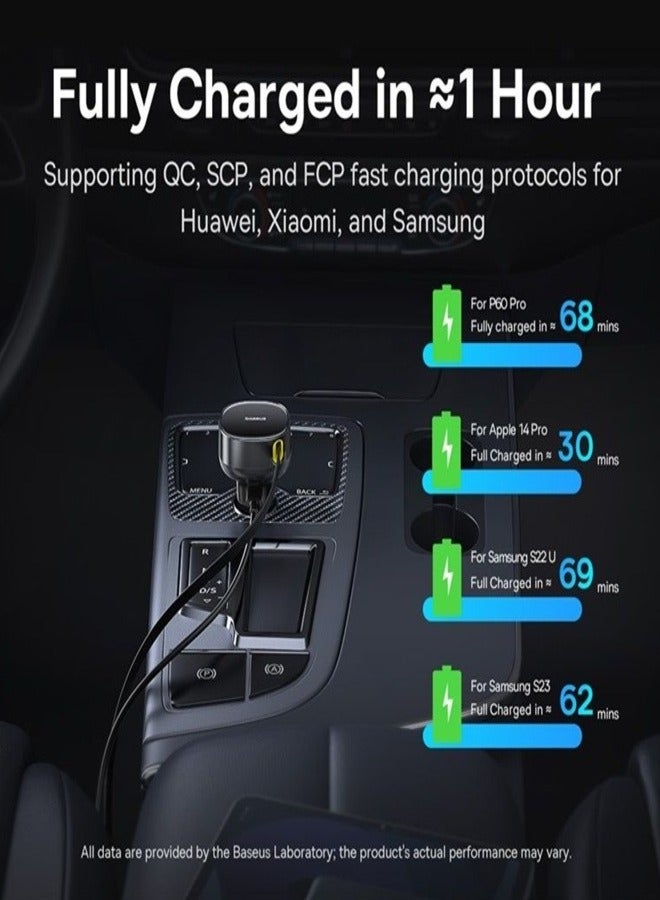 Baseus Enjoyment Pro Retractable Car Charger with 60W Type-C Cable - Cluster Black - Image 5