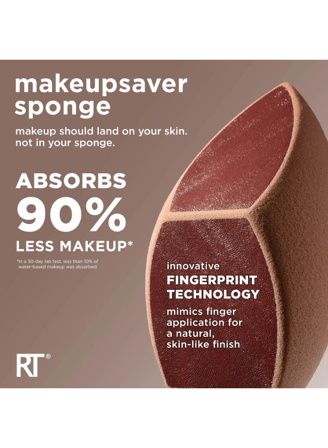 REAL TECHNIQUES Makeupsaver Sponge + Brush Trio, Makeup Blending Sponge & Brushes For Liquid & Cream Formulations, Mimics Finger Application & Reduces Makeup Waste, Cruelty & Latex-Free 3 Piece Set Golden - Image 4