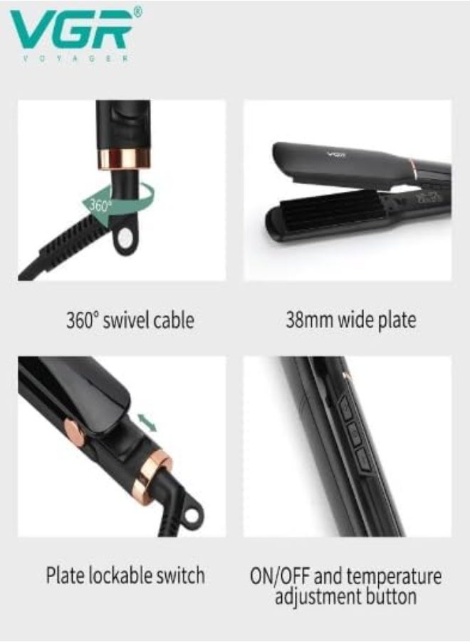 VGR Professional Hair Straightener, 38mm Ceramic Plates, 450°F Max Temperature, 7 Heat Settings, 2m Swivel Cord, LED Display - Image 5